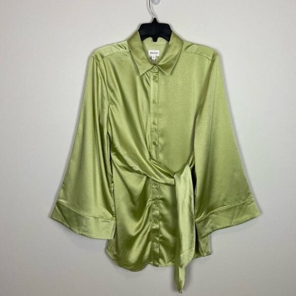 New Song of Style Marta Pistachio Green Mini Dress Wrap XS Revolve Satin - Picture 14 of 14